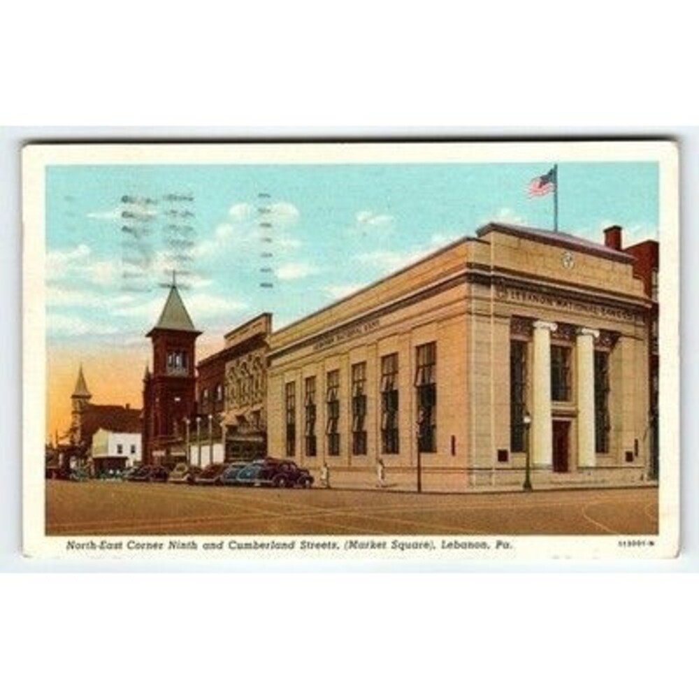 Vintage Linen Postcard Lebanon National Bank Market Square PA 1938